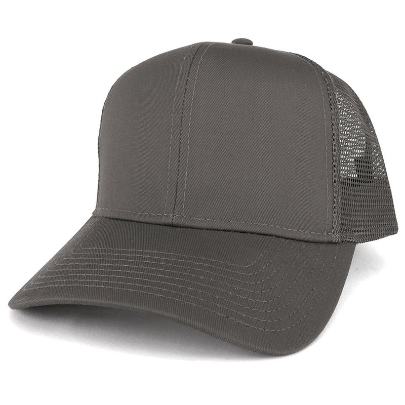 Armycrew XXL Oversize High Crown Adjustable Plain Mesh Back Trucker Baseball Cap - Charcoal Grey - Image 1